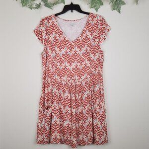 Garnet Hill Size 14 Short Sleeve Lined Boho Knee Length Dress with Pockets